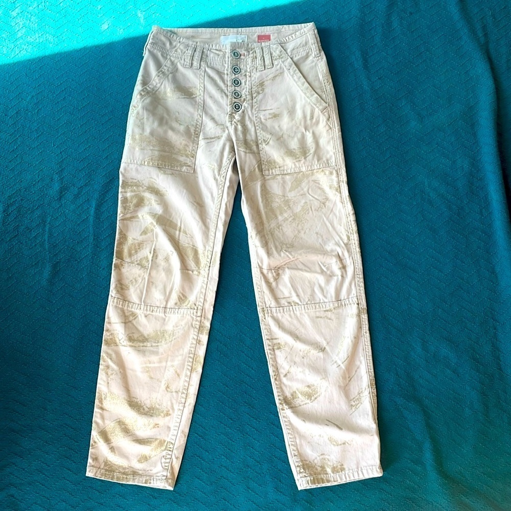 Anthropologie Pilcro The Wanderer Utility Pants  Women Size 26 Beige Button Fly - Picture 4 of 9